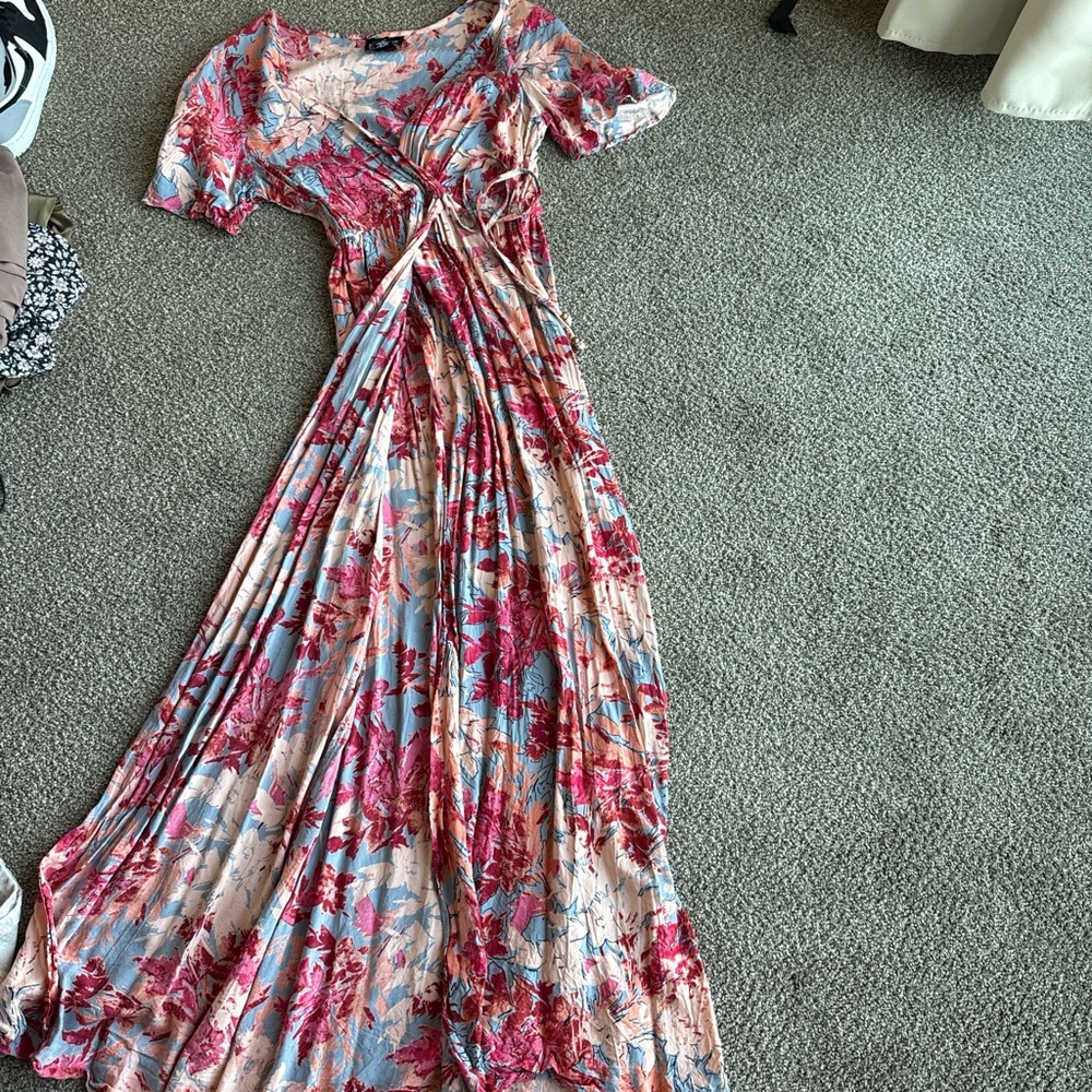 Angie Floral Maxi Dress in Pink and Blue